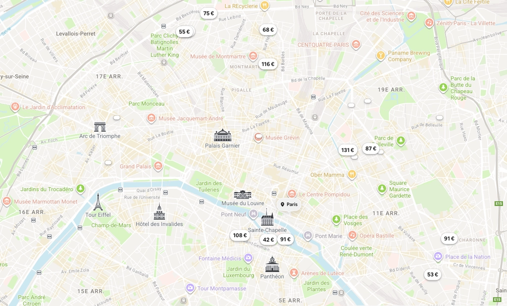 AirBnb 網站住宿地圖標示