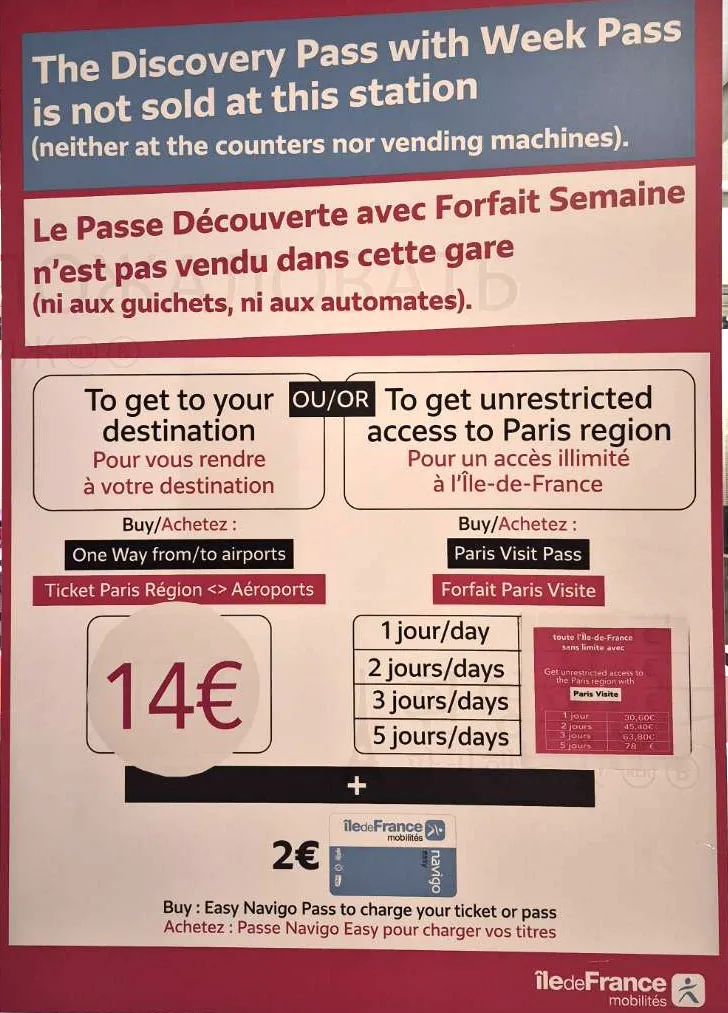 RATP 針對機場交通票的說明